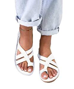 Osheoiso Damen Sandalen Bequeme Plattform Pantoletten Zehentrenner Hausschuhe Sommer Strand Reise Schuhe Flach Flip Flops Weiß 41 EU von Osheoiso