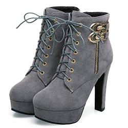 Osheoiso Damen Schuhe Plateau Stiefel mit Reißverschluss Schnürstiefeletten B Grau 39 EU von Osheoiso