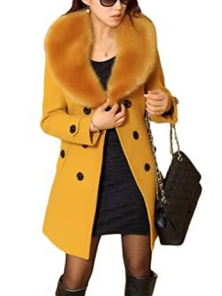 Osheoiso Damen Wollmantel Kurzmantel Elegante Jacke mit Knöpfen Schicke Übergangsjacke mit Taschen Warm Langarm Oberbekleidung Mantel Overcoat A Gelb M von Osheoiso