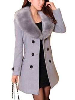 Osheoiso Damen Wollmantel Kurzmantel Elegante Jacke mit Knöpfen Schicke Übergangsjacke mit Taschen Warm Langarm Oberbekleidung Mantel Overcoat A Grau XXL von Osheoiso