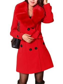 Osheoiso Damen Wollmantel Kurzmantel Elegante Jacke mit Knöpfen Schicke Übergangsjacke mit Taschen Warm Langarm Oberbekleidung Mantel Overcoat A Rot M von Osheoiso