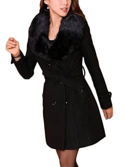 Osheoiso Damen Wollmantel Kurzmantel Elegante Jacke mit Knöpfen Schicke Übergangsjacke mit Taschen Warm Langarm Oberbekleidung Mantel Overcoat A Schwarz 3XL von Osheoiso