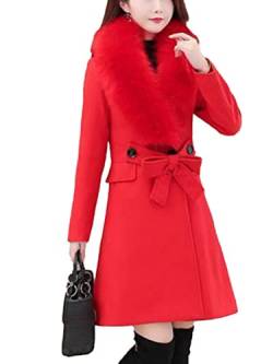 Osheoiso Damen Wollmantel Kurzmantel Elegante Jacke mit Knöpfen Schicke Übergangsjacke mit Taschen Warm Langarm Oberbekleidung Mantel Overcoat B Rot M von Osheoiso