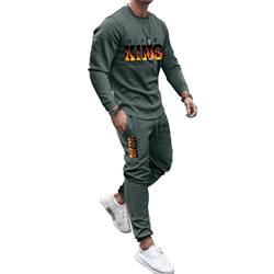 Osheoiso Freizeitanzug Herren Herbst Winter Langarm Sportanzug Zweiteiler Jogginganzug Sommer Loose Rundhals Tshirt + Sporthose Männer Traininganzug Outfit Sweathose B Grün XXL von Osheoiso