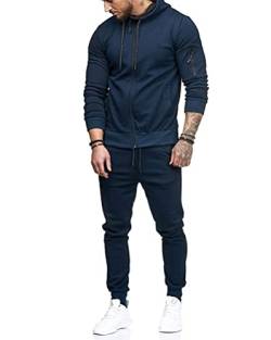 Osheoiso Freizeitanzug Herren Winter Langarm Zweiteiler Sweatshirt Herren mit Kapuzen Reißverschluss + Sporthose Lang Jogginganzug Männer Traininganzug A Marine 4XL von Osheoiso