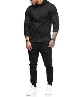 Osheoiso Freizeitanzug Herren Winter Langarm Zweiteiler Sweatshirt Herren mit Kapuzen Reißverschluss + Sporthose Lang Jogginganzug Männer Traininganzug A Schwarz M von Osheoiso