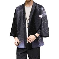 Osheoiso Herren Casual Kimono Cardigan Japanische Happi Bedruckter Kimono Bademantel Nachthemd Große Größe Langarm Jacke Hemd Männer Yukata Kleidung Kostüm Frühling A 7 5XL von Osheoiso