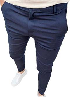 Osheoiso Herren Chino Hose Vintage Arbeitshose Anzughose mit Taschen Stretch Sommerhose Slim Fit Mode Einfarbig Freizeithose Weich Soft Männer Business Hose A Dunkelblau XXL von Osheoiso