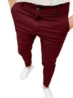 Osheoiso Herren Chino Hose Vintage Arbeitshose Anzughose mit Taschen Stretch Sommerhose Slim Fit Mode Einfarbig Freizeithose Weich Soft Männer Business Hose A Weinrot L von Osheoiso