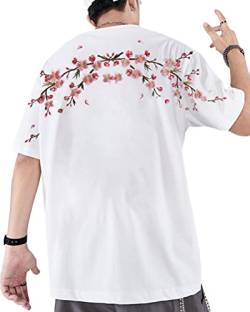 Osheoiso Herren Damen Paar T-Shirt Japanisch Harajuku Drucken T-Shirt Kurzarm Mode Oberteil Teenager Tops Bluse Shirt Hip Hop Techwear Shirt für Herren Damen A Weiß XXL von Osheoiso