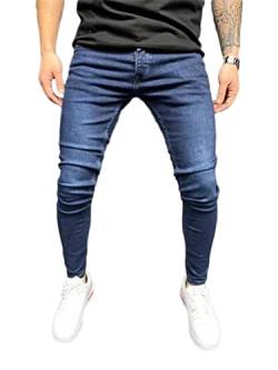 Osheoiso Herren Destroyed Jeans Biker Hose Herren Löcher Lang Jeans Denim Hose Vintage Männer Zerrissen Jeanshose Skinny Jeanshosen Bleistifthose Slim Fit B Dunkelblau L von Osheoiso