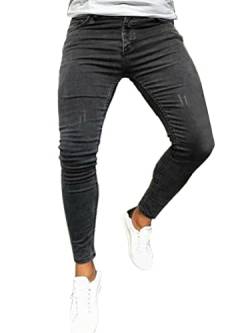 Osheoiso Herren Destroyed Jeans Biker Hose Herren Löcher Lang Jeans Denim Hose Vintage Männer Zerrissen Jeanshose Skinny Jeanshosen Bleistifthose Slim Fit C Schwarz L von Osheoiso