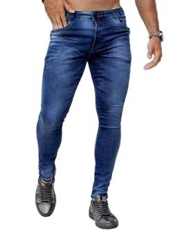 Osheoiso Herren Destroyed Jeans Biker Hose Herren Löcher Slim Fit Jeans Denim Hose Vintage Männer Zerrissen Jeanshose Skinny Jeanshosen Bleistifthose Hosen I Dunkelblau L von Osheoiso