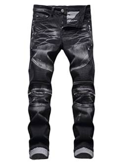 Osheoiso Herren Destroyed Jeans Biker Hose Herren Löcher Slim Fit Lang Jeans Denim Hose Mode Männer Zerrissen Jeanshose Skinny Jeanshosen Bleistifthose Hosen A Schwarz 32 von Osheoiso