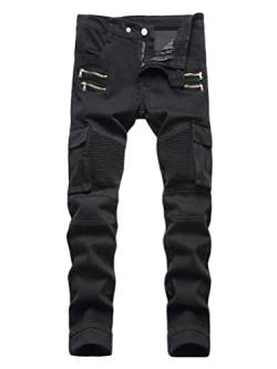 Osheoiso Herren Destroyed Jeans Biker Hose Herren Löcher Slim Fit Lang Jeans Denim Hose Mode Männer Zerrissen Jeanshose Skinny Jeanshosen Bleistifthose Hosen C Schwarz 28 von Osheoiso