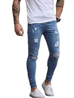 Osheoiso Herren Destroyed Jeans Biker Hose Herren Löcher Slim Fit Lang Jeans Denim Hose Vintage Männer Zerrissen Jeanshose Skinny Jeanshosen Bleistifthose Hosen D Hellblau L von Osheoiso