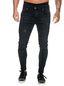 Osheoiso Herren Destroyed Jeans Biker Hose Herren Löcher Slim Fit Lang Jeans Denim Hose Vintage Männer Zerrissen Jeanshose Skinny Jeanshosen Bleistifthose Hosen G3 Schwarz S von Osheoiso