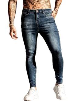 Osheoiso Herren Destroyed Jeans Biker Hose Herren Löcher Slim Fit Lang Jeans Denim Hose Vintage Männer Zerrissen Jeanshose Skinny Jeanshosen Bleistifthose Hosen H Dunkelblau L von Osheoiso