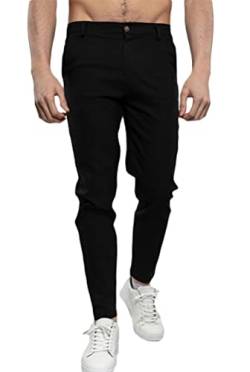 Osheoiso Herren Hose Casual Sommerhose Arbeitshose Anzughose mit Taschen Stretch Chino Hose Party Mode Freizeithose Männer Business Slim Fit Hose Große Größe B Schwarz S von Osheoiso