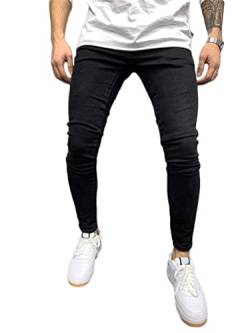 Osheoiso Herren Jeans Hose Slim Fit Denim Lange Destroyed Jeanshose für Männer Hip Hop Hose Coole Jungen Casual Stretch Freizeithose Schwarze Cargo Chino Hose B Schwarz M von Osheoiso