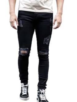 Osheoiso Herren Jeans Hose Slim Fit Denim Lange Destroyed Jeanshose für Männer Hip Hop Hose Coole Jungen Casual Stretch Freizeithose Schwarze Cargo Chino Hose H Schwarz XL von Osheoiso