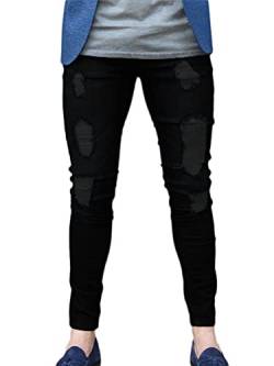 Osheoiso Herren Jeans Hose Slim Fit Denim Lange Destroyed Jeanshose für Männer Hip Hop Hose Coole Jungen Mode Stretch Freizeithose Schwarze Cargo Chino Hose Herbst B Schwarz M von Osheoiso