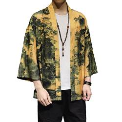 Osheoiso Herren Mode Kimono Cardigan Traditionelle Japanische Happi Bedruckter Kimono Retro Nachtwäsche Langarm Jacke Hemd Männer Yukata Kleidung Tops Kostüm Frühling A 4 3XL von Osheoiso