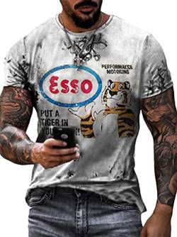 Osheoiso Herren Racing Team T-Shirt Print Kurzarm Rundhals Letters Print Tee Regular Slim Fit Retro Grafik Gedruckt Shirt H2 S von Osheoiso