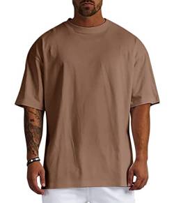 Osheoiso Herren T-Shirt Oversize Fit Kurzarm Oberteil mit Rundhals Süssigkeiten Farben Candy Colors Weit Geschnittenes Lang Tee Einfarbig Basic Lose Shirt T Shirts Sommer A Braun XL von Osheoiso