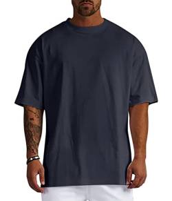 Osheoiso Herren T-Shirt Oversize Fit Kurzarm Oberteil mit Rundhals Süssigkeiten Farben Candy Colors Weit Geschnittenes Lang Tee Einfarbig Basic Lose Shirt T Shirts Sommer A Schwarz M von Osheoiso