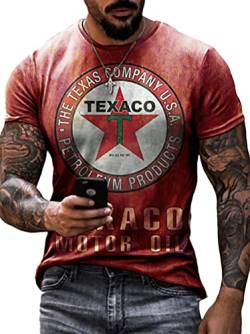Osheoiso Herren Team Print Kurzarm T-Shirt Rundhals Tee Regular Slim Fit Retro Casual Bluse Tops G3 XL von Osheoiso