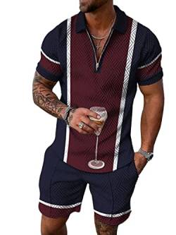 Osheoiso Hohe Qualität 2 Teiliges Sommersportanzug T-Shirts + Kurze Hose Sets Casual Freizeitanzug Suit Outfit Kurzarm Sporthose T-Shirt Männer Trainingsanzug Sporthose A 8 L von Osheoiso