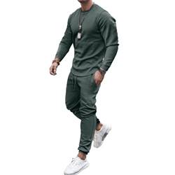 Osheoiso Jogginganzug Herren Haut Langarm + Hose Lang 2 Teiliges Sportanzug Outfit Einfarbig Freizeitanzug Set Sport Workout Sets Gym Running Klassisch Pyjama Casual A Grün XXL von Osheoiso