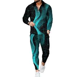 Osheoiso Jogginganzug Mode Herren Casual Anzug Langarm Polo + Hose Lang 2 Teiliges Sportanzug Outfit Sport Freizeit Sets Workout Gym Running Klassisch Pyjama B 3 3XL von Osheoiso