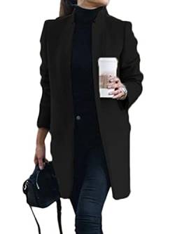 Osheoiso Kniemantel Taschen Damen Wollmantel Wintermantel Warme Winterjacke Overcoat Oberbekleidung Warm Blouson Lange Ärmel B Schwarz XL von Osheoiso