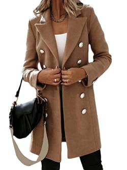 Osheoiso Kniemantel Taschen Damen Wollmantel Wintermantel Warme Winterjacke Overcoat Oberbekleidung Warm Wolljacke Lange Ärmel A Khaki XL von Osheoiso