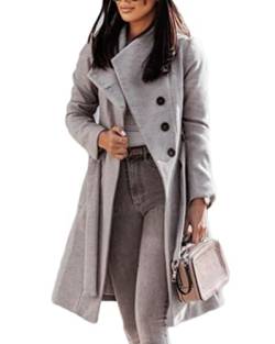 Osheoiso Kniemantel mit Praktischen Taschen Geknöpfter Front Damen Wintermantel Warme Winterjacke Overcoat Warm Oberbekleidung Blouso Grau M von Osheoiso