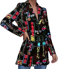Osheoiso Kurzblazer Damen Slim Fit Blazer Vintage Sommer Anzugjacke Blazerjacke Elegant Büro Jacke Top für Business Freizeit für Elegante Frauen B Muster XL von Osheoiso