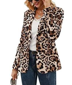 Osheoiso Kurzblazer Damen Slim Fit Blazer Vintage Sommer Anzugjacke Blazerjacke Elegant Büro Jacke Top für Business Freizeit für Elegante Frauen C Leopard XL von Osheoiso