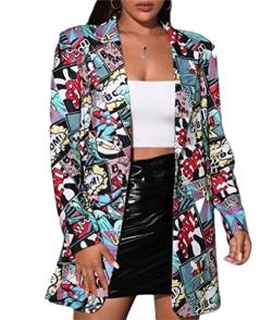 Osheoiso Kurzblazer Damen Slim Fit Blazer Vintage Sommer Anzugjacke Blazerjacke Elegant Büro Jacke Top für Business Freizeit für Elegante Frauen C Muster M von Osheoiso