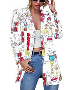 Osheoiso Kurzblazer Damen Slim Fit Blazer Vintage Sommer Anzugjacke Blazerjacke Elegant Büro Jacke Top für Business Freizeit für Elegante Frauen C Weiß XL von Osheoiso