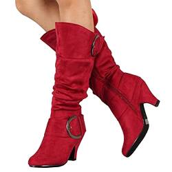 Osheoiso Overknee Stiefel High Heel Plateau Stiletto Boots Langschaft Boots Reißverschluss Herbst Winter Damenschuhe Sexy Mode Elegant Chic Schuhe A Rot 40 EU von Osheoiso