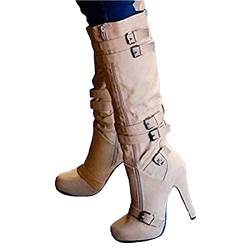 Osheoiso Overknee Stiefel High Heel Plateau Stiletto Boots Langschaft Boots Reißverschluss Herbst Winter Damenschuhe Sexy Mode Elegant Chic Schuhe B Khaki 39 EU von Osheoiso