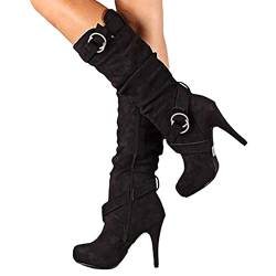 Osheoiso Overknee Stiefel High Heel Plateau Stiletto Boots Langschaft Boots Reißverschluss Herbst Winter Damenschuhe Sexy Mode Elegant Chic Schuhe C Schwarz 37 EU von Osheoiso