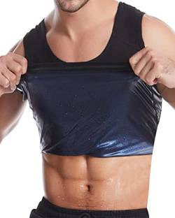 Osheoiso Sauna Weste Herren Abnehmen Weste Schweiß Sauna Effekt Thermo Tank Top Shapewear Fitness Shirt Mode Männer Schwitzweste Casual Muskelshirt Sportweste A Blau M von Osheoiso