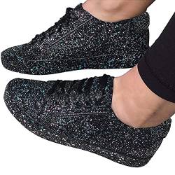 Osheoiso Sneakers Damen Pailletten Flache Low Sneaker Atmungsaktiv Glitzer Turnschuhe Outdoor Sportschuhe Laufschuhe Schuhe Schnürsenkel Walkingschuhe A Schwarz 41 EU von Osheoiso