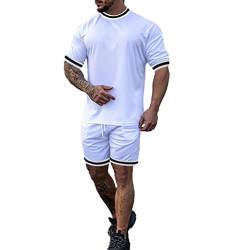 Osheoiso Sportanzug Kurzarm Herren Sommer Freizeitanzug Zweiteiler Jogginganzug Loose Vintage T-Shirt + Kurze Sporthose Männer Traininganzug Einfarbig B Weiß XXL von Osheoiso