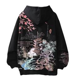 Osheoiso Techwear Japanischer Harajuku Damen Streetwear Kapuzenpullover Hoodie Pullover Bedruckter Hip Hop Teenager Hoodie Sweatshirt mit Kapuze B Schwarz XL von Osheoiso