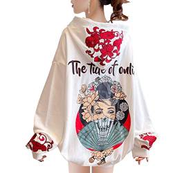Osheoiso Techwear Japanischer Harajuku Damen Streetwear Kapuzenpullover Hoodie Pullover Bedruckter Hip Hop Teenager Hoodie Sweatshirt mit Kapuze Große Größe D Weiß XL von Osheoiso