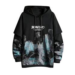 Osheoiso Techwear Japanischer Harajuku Damen Streetwear Kapuzenpullover Hoodie Pullover Bedruckter Hip Hop Teenager Hoodie Sweatshirt mit Kapuze Große Größe H Schwarz XL von Osheoiso